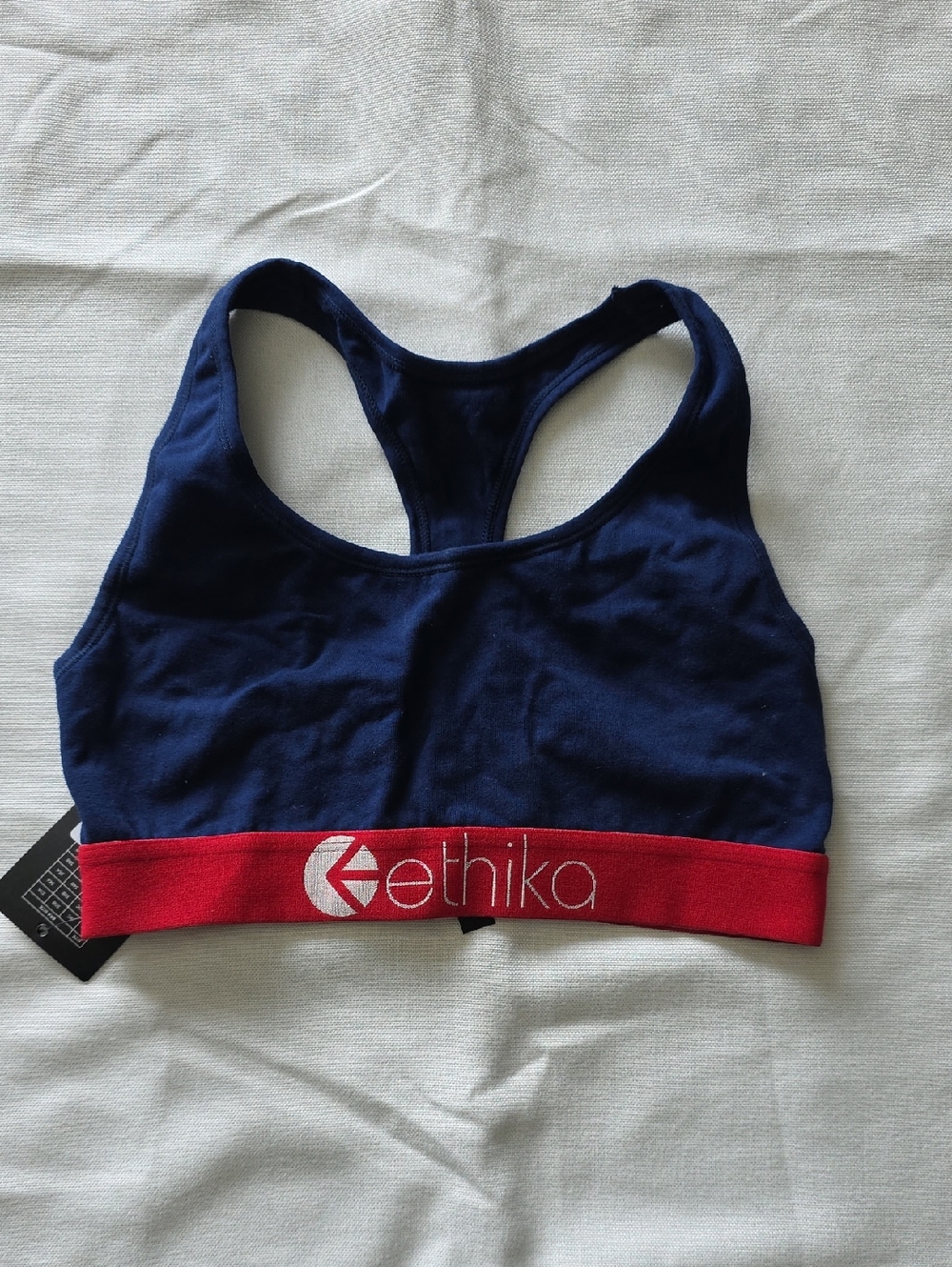 ethika Navy Blue Sports Bra with Red Logo Band